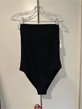 High-Waist Black Ribbed One-Piece Swimsuit